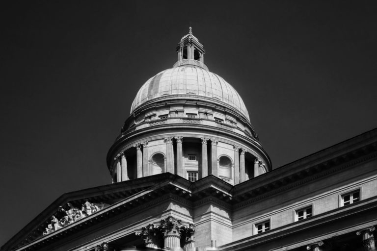 Black and white image of legal building dome