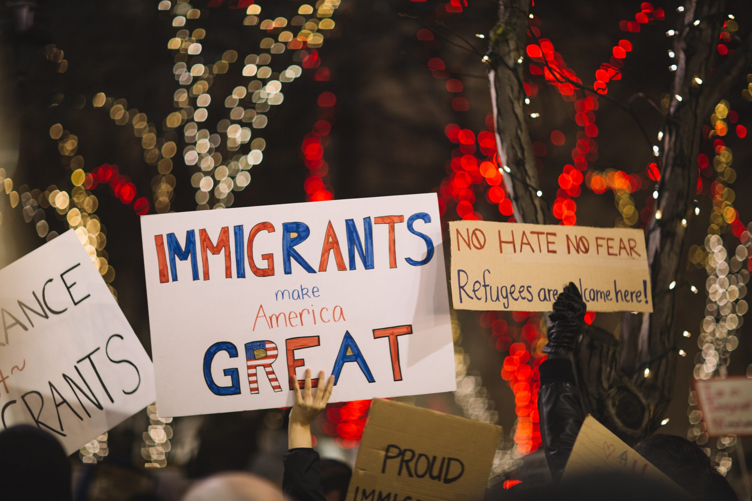 Image of protestors holding pro-immigration signs.