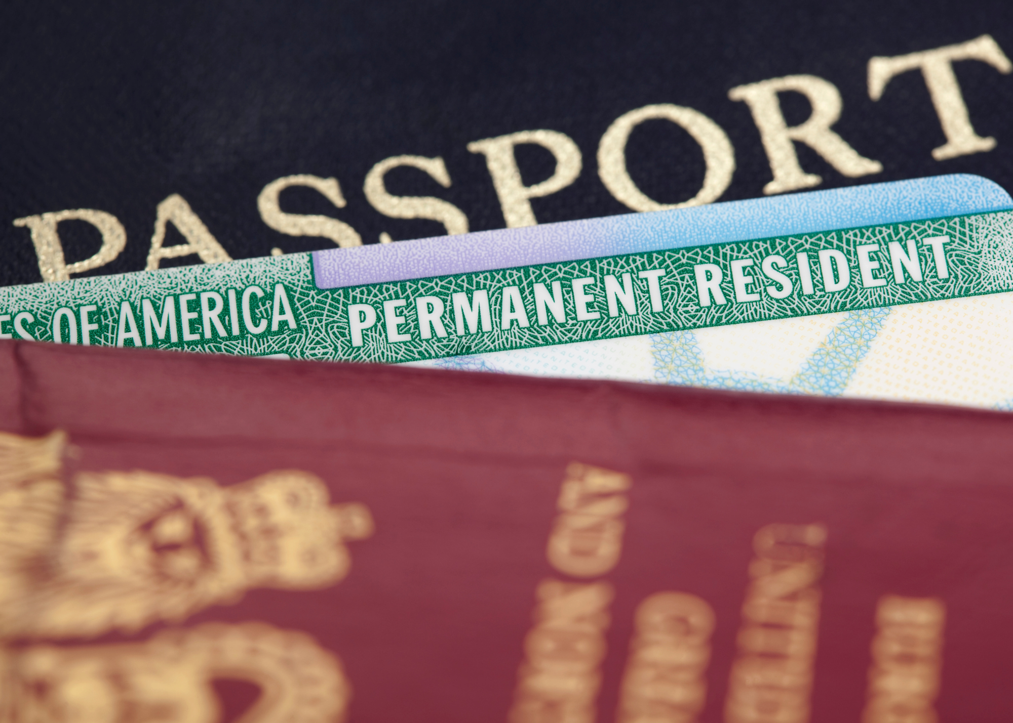 Closeup image of American Green Card, Immigration.